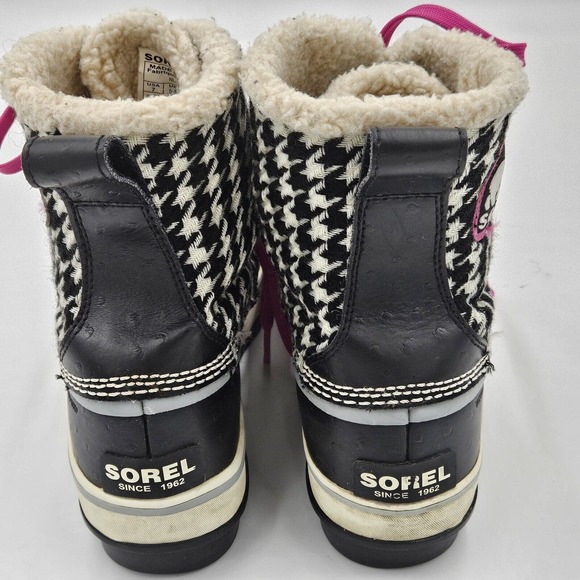 Sorel Houndstooth Black White Tivoli Waterproof Ankle Winter Snow Boot Size 7 - Picture 7 of 9